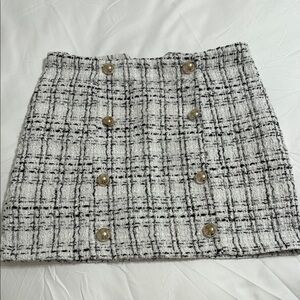 Plaid Tweed Skirt - Black and White